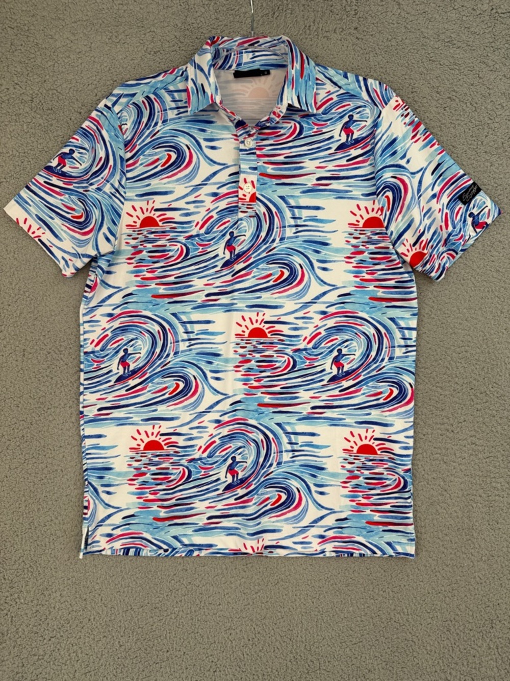 Sunday Swagger Men’s Small short sleeve polo Golf shirt Surfer Print Performance